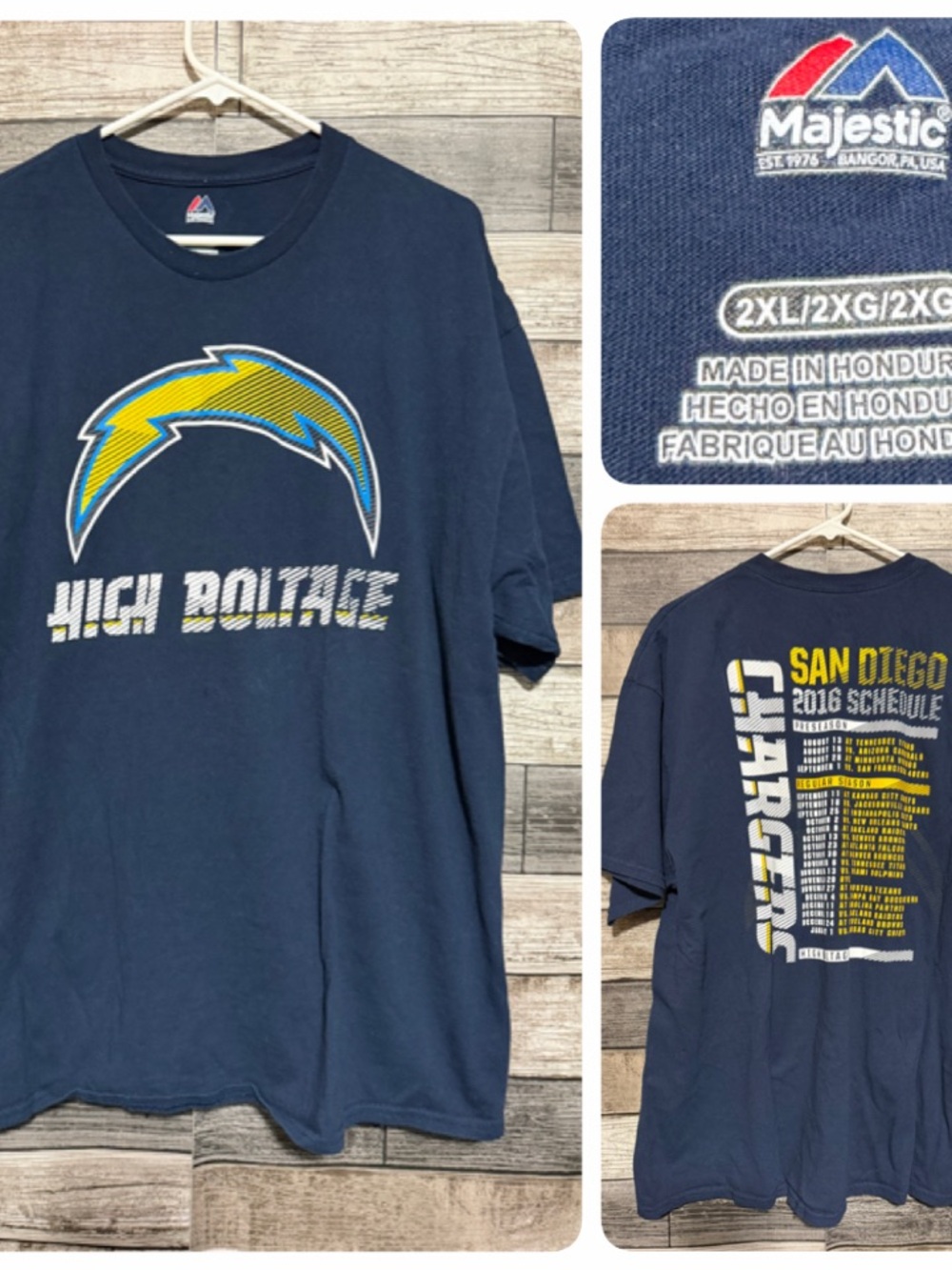 Majestic San Diego Chargers 2016 Schedule T Shirt Men’s 2XL Blue High Boltage